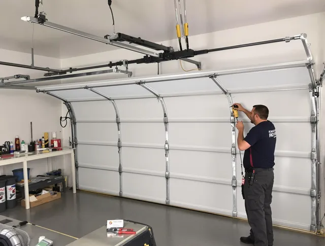 Fullerton Garage Door Repair certified technician performing overhead door system repair in Fullerton